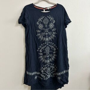 White Stuff long navy blue embroidered detail dress